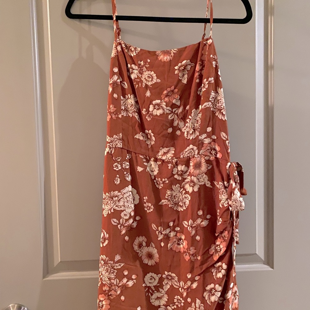 Floral faux wrap mini dress